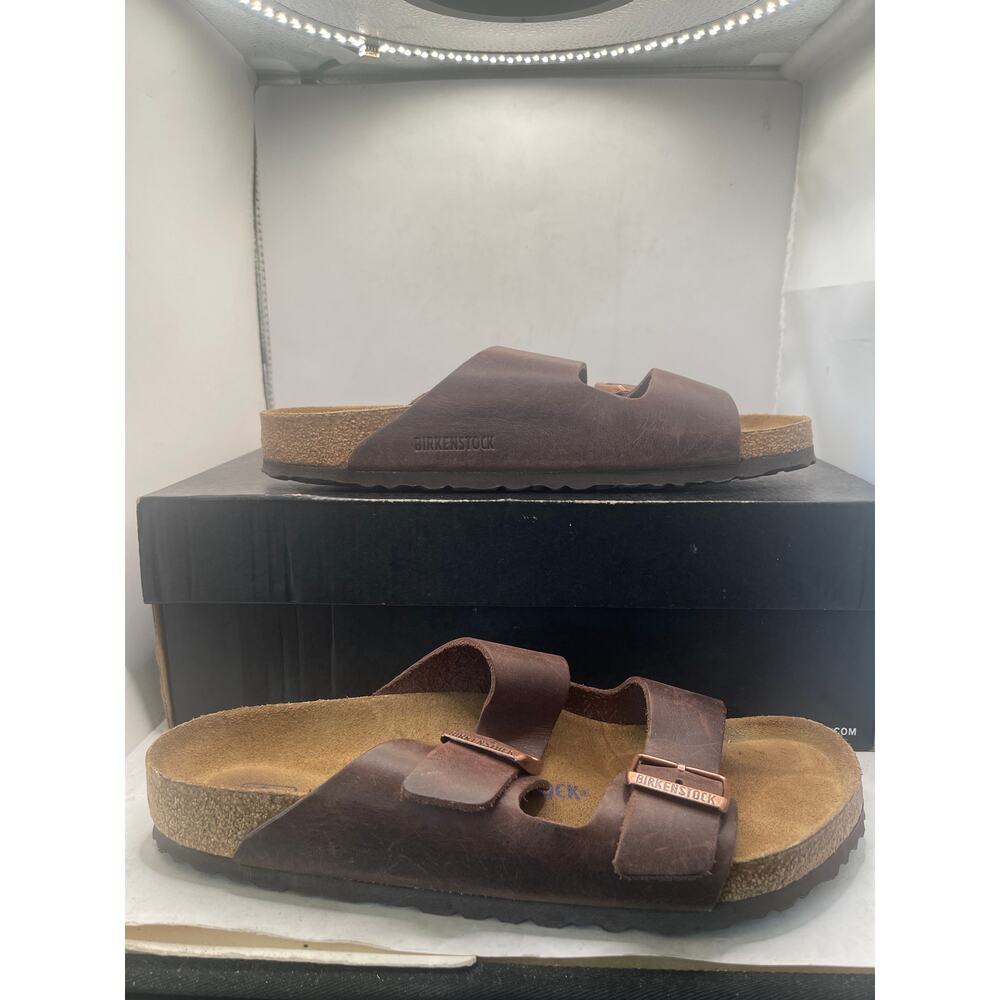 BIRKENSTOCK Arizona Soft Footbed Suede Leather Mocha Two-Strap Sandals Size 42